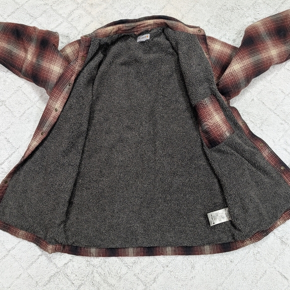Carhartt Jacket Mens M Gray Red Cedar Plaid Hubbard Sherpa Lined Flannel Shirt - Picture 6 of 8